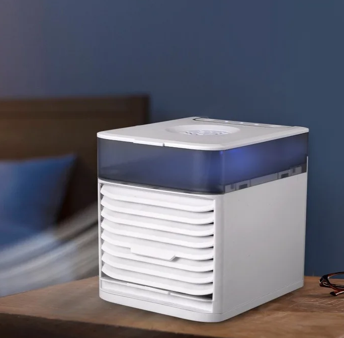 Mini Air Cooler on a bedside table